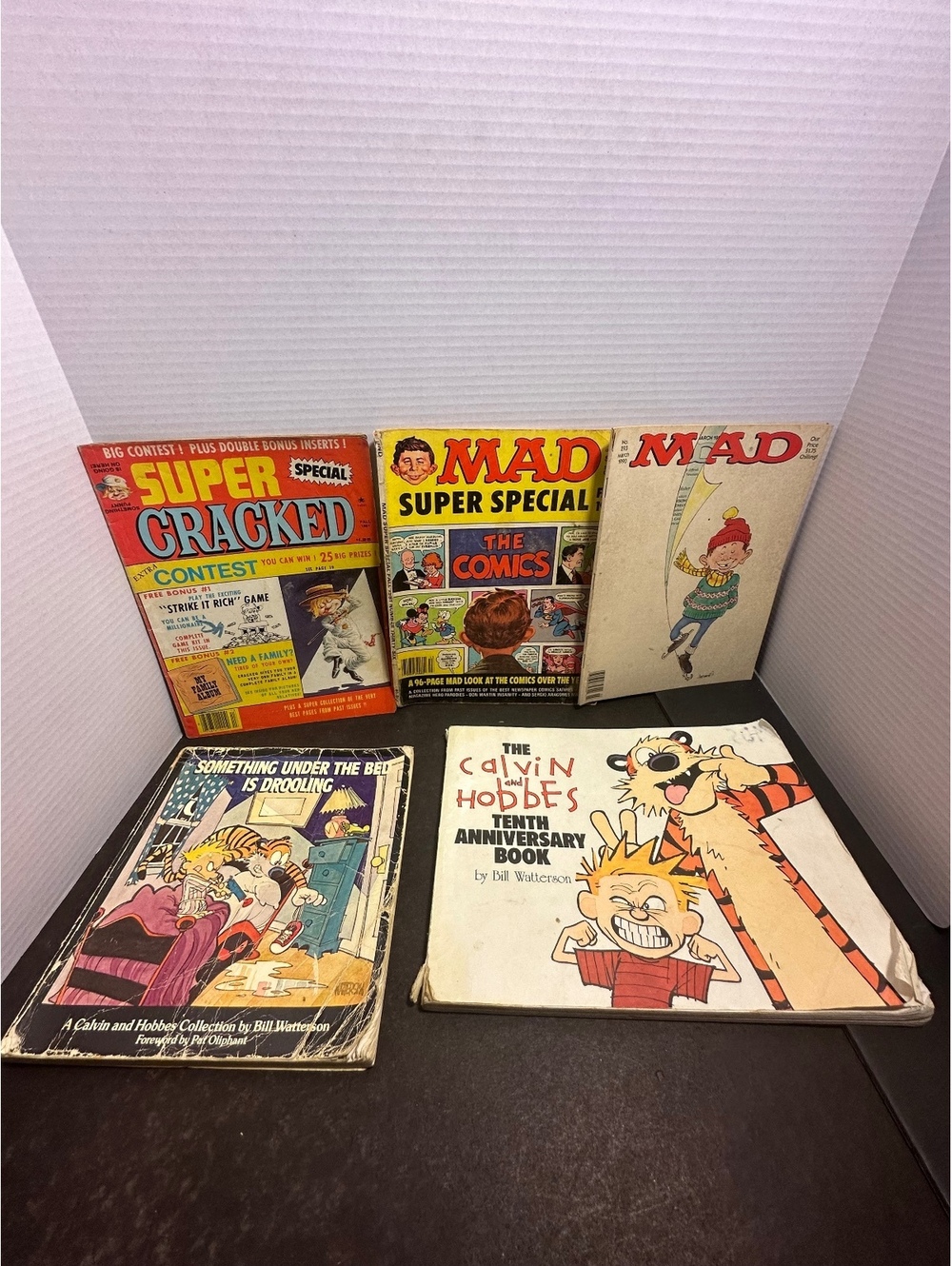 5 Vintage Comic Humor Lot MAD Cracked Calvin Hobbes Bill Watterson 1981-1990